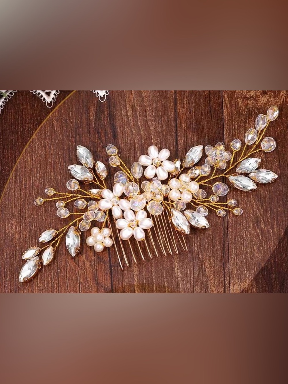 Pearl & Crystal Floral Hair Comb - Gold